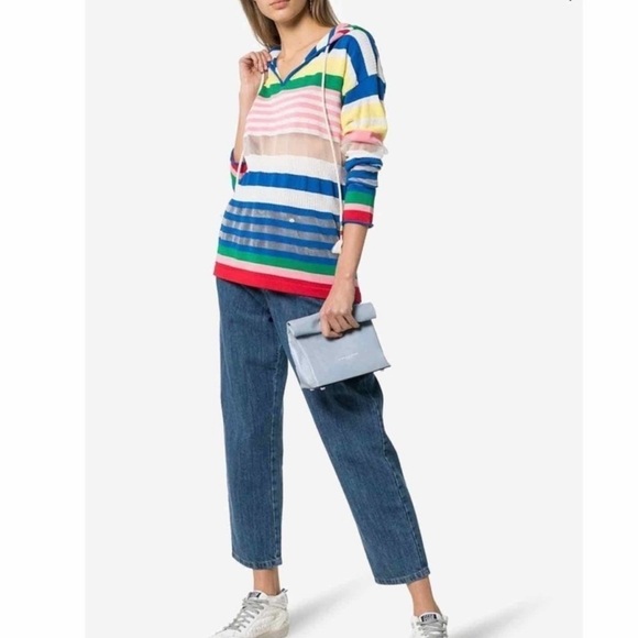 Mira Mikati Striped Cotton Blend Mixed Media Hoodie Sweater Size 40 or US 8 - Picture 14 of 14